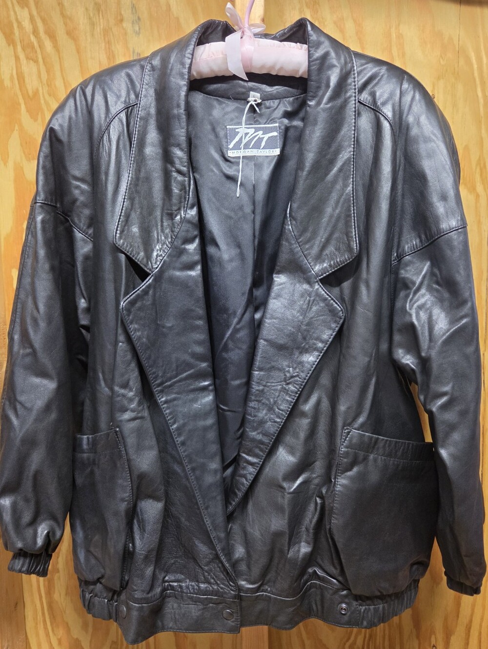 Vintage 80s Morgan Taylor Black Leather Jacket Oversized Large